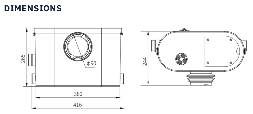 Trooperlift Easy F dimensions technical drawing with measurements