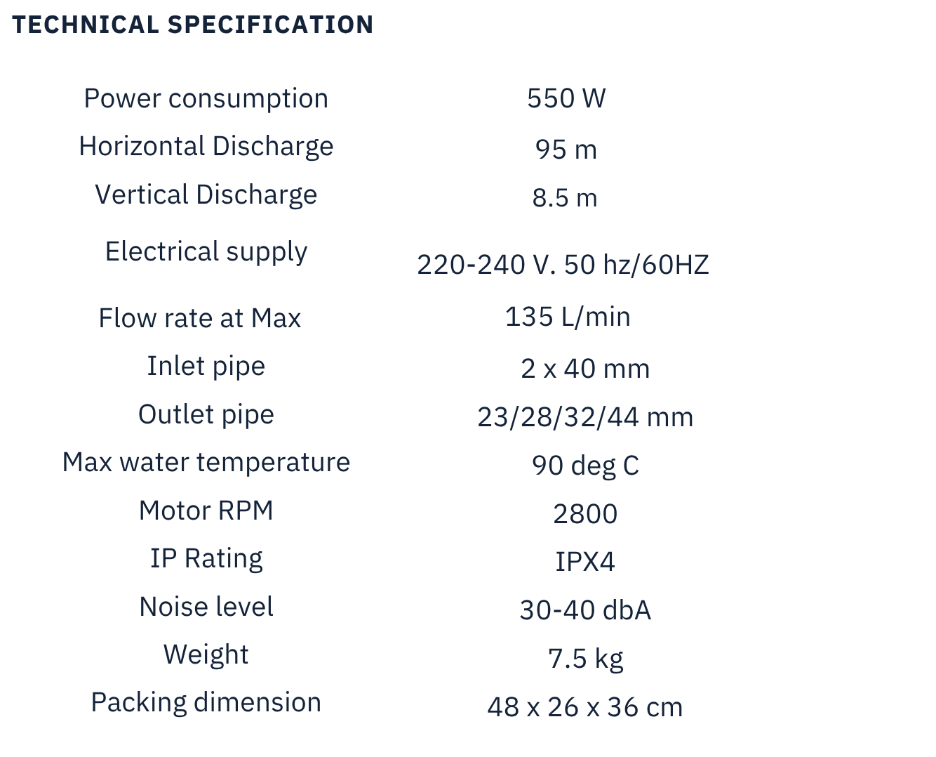 Trooperlift Easy F technical specifications and features overview.
