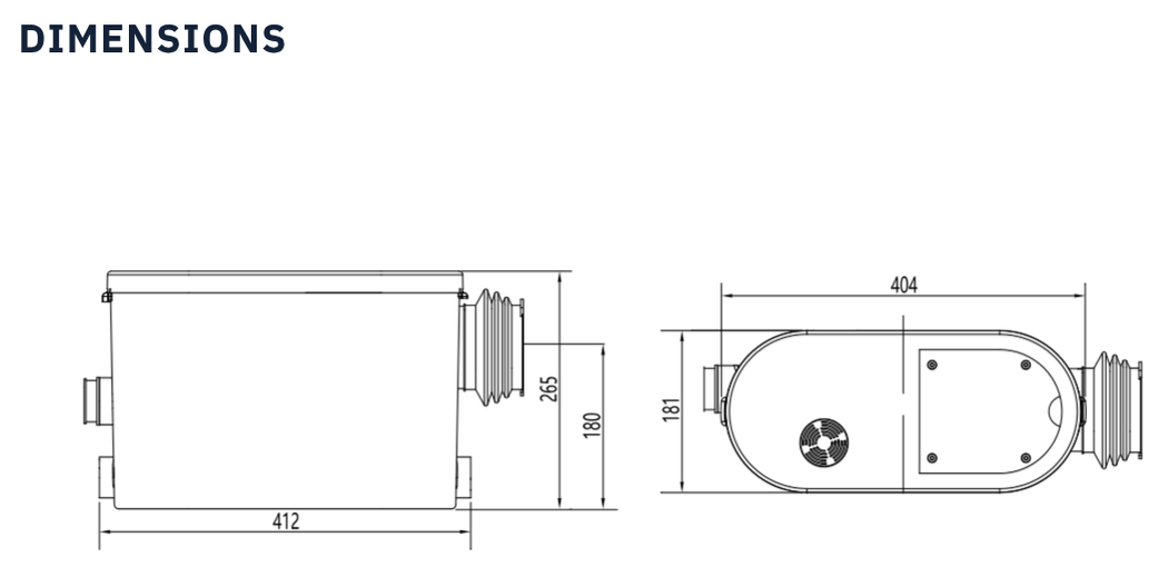 Trooperlift Easy S product dimensions technical drawing.