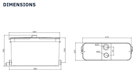 Trooperlift Excel V product dimensions diagram for specifications.