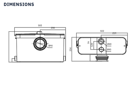 Trooperlift Excel F dimensions technical drawing for product specifications.