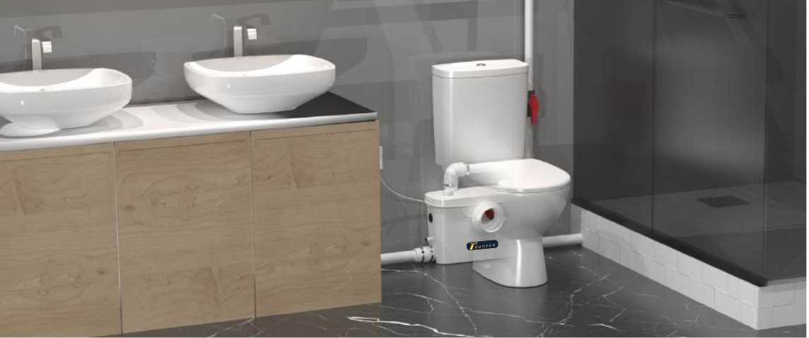 Trooperlift Slim F installed in modern bathroom setup.