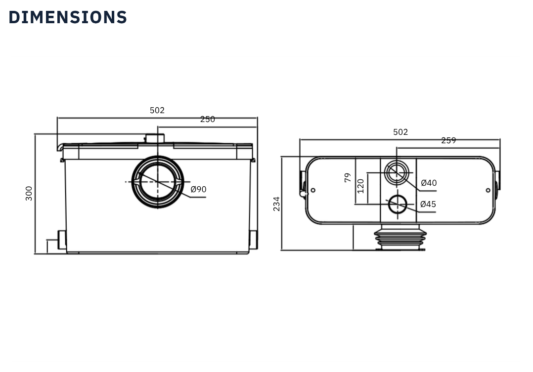 Trooperlift Excel S technical drawing dimensions and specifications.