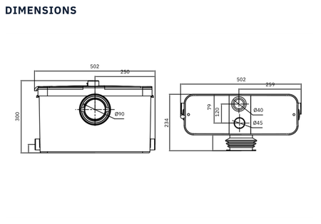 Trooperlift Excel S technical drawing dimensions and specifications.